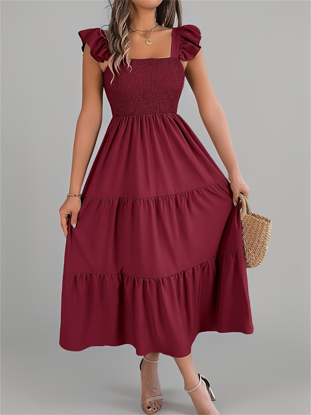 Iris | Women's Wedding Guest Tiered Midi Dress