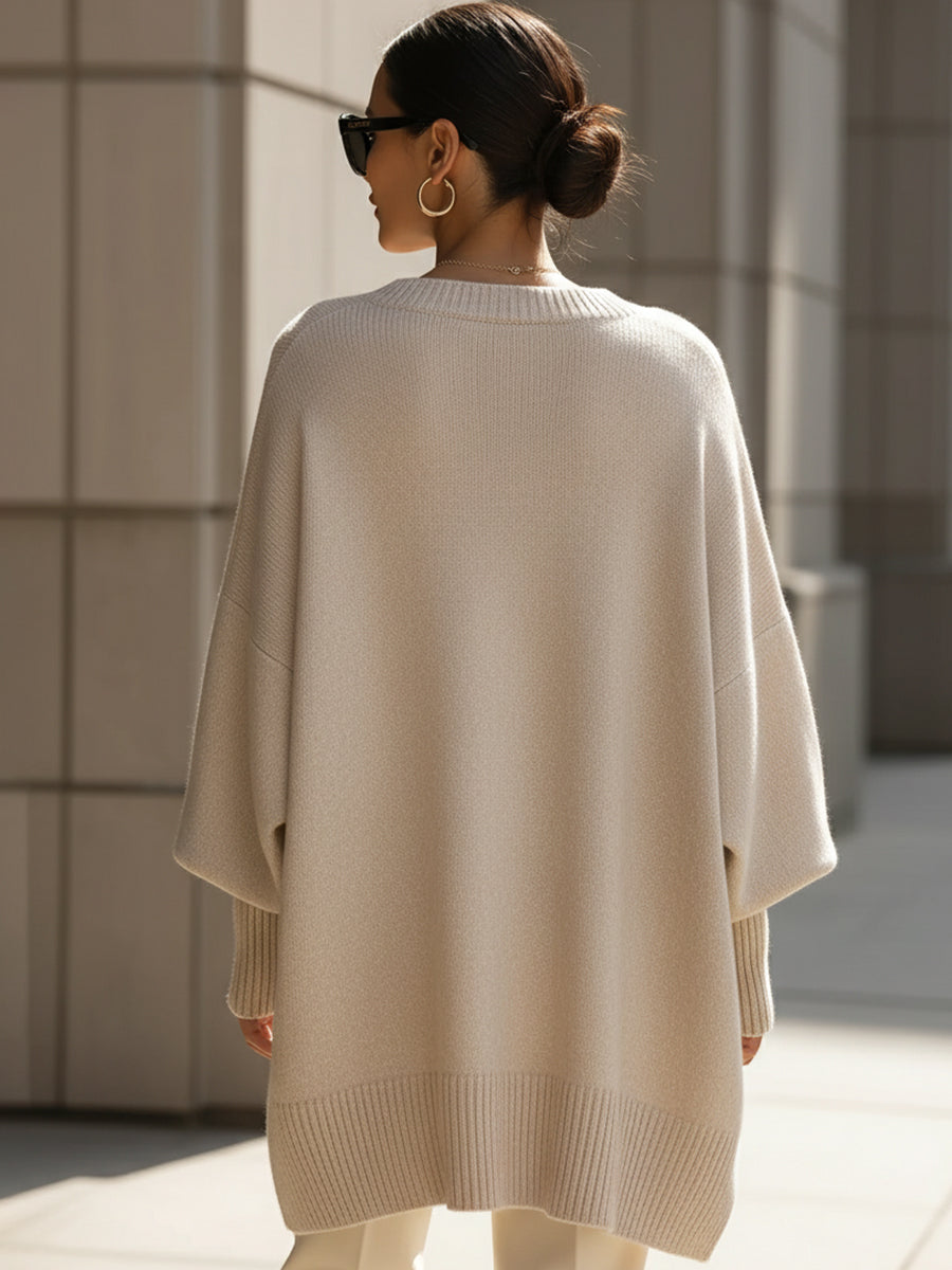 Lainey | Women's Oversized Drop Shoulder Asymmetrical Knit Sweater