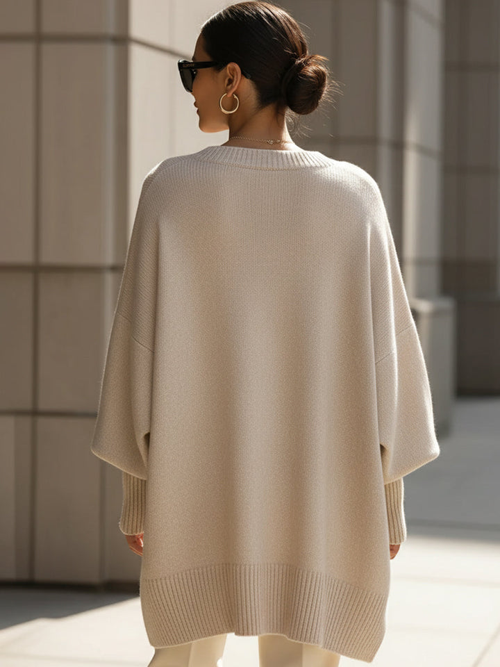 Lainey | Women's Oversized Drop Shoulder Asymmetrical Knit Sweater