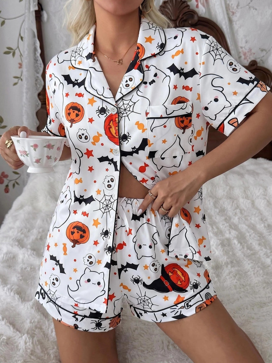 Louise | Women's White Cotton Button Front Pajama Set