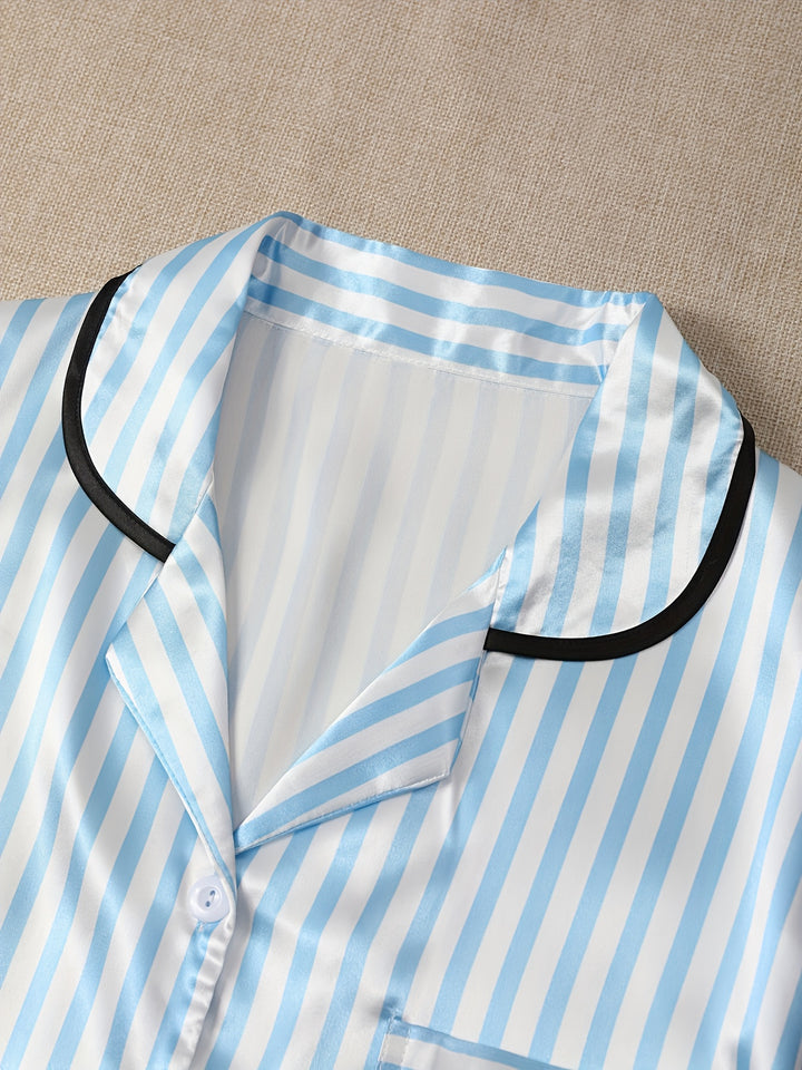 Merritt | Women's Striped Button Front Casual Pajama Sequin Set