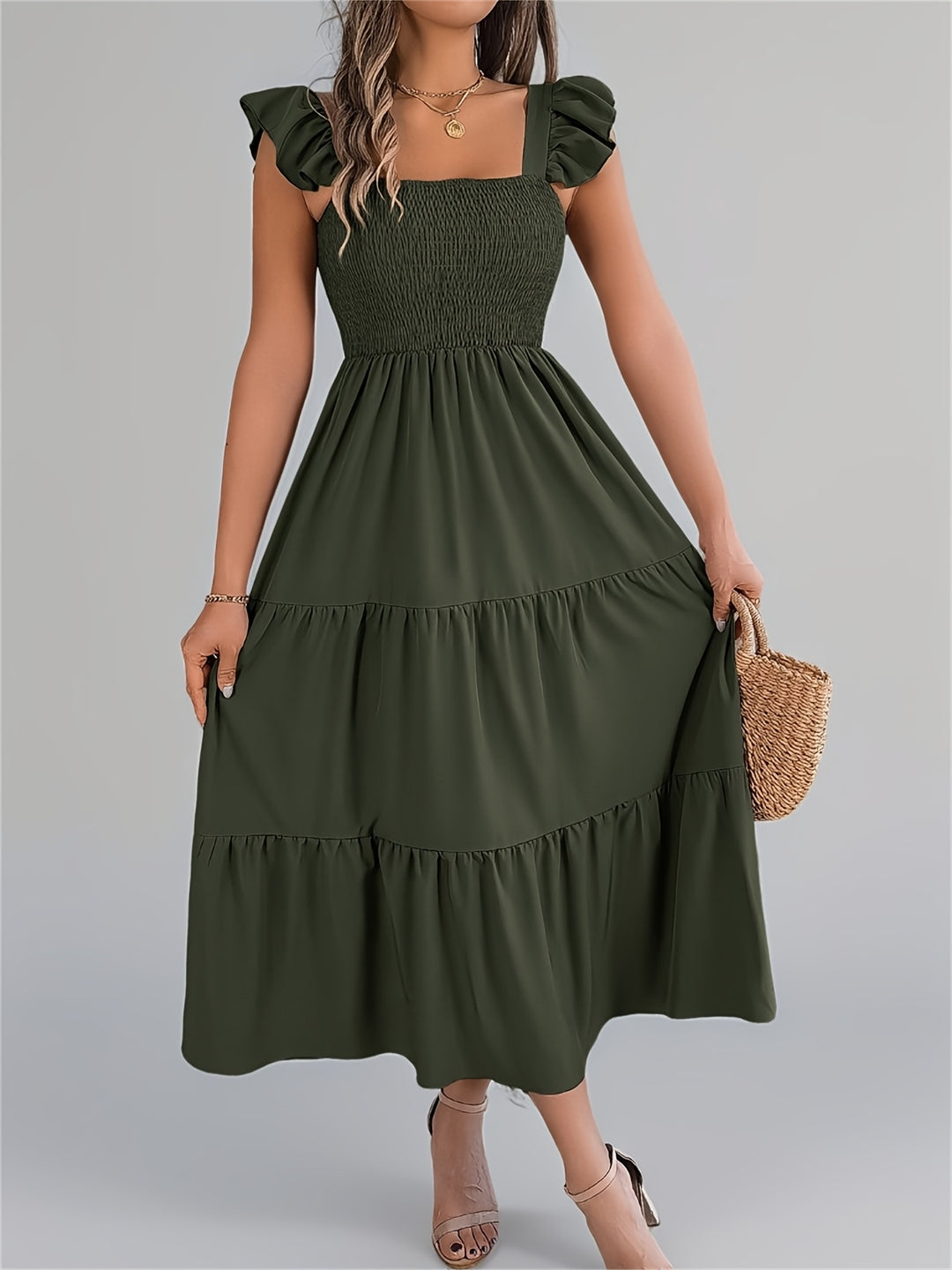 Iris | Women's Wedding Guest Tiered Midi Dress