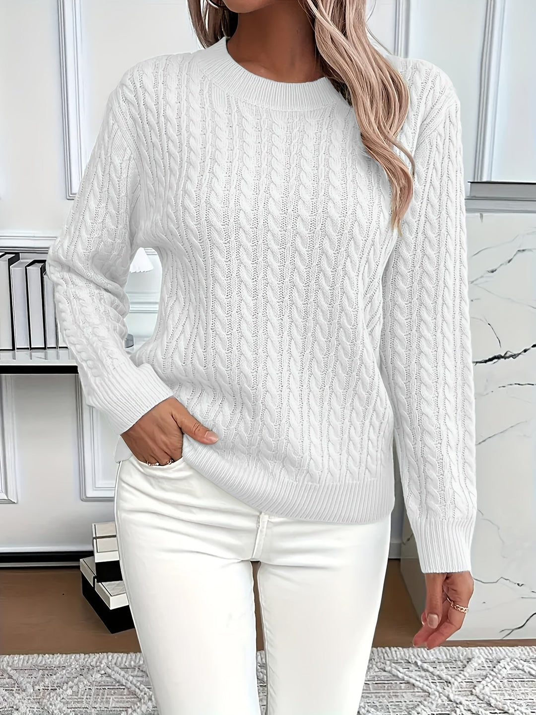 Aeron | Women Crew Cable Knit Pullover