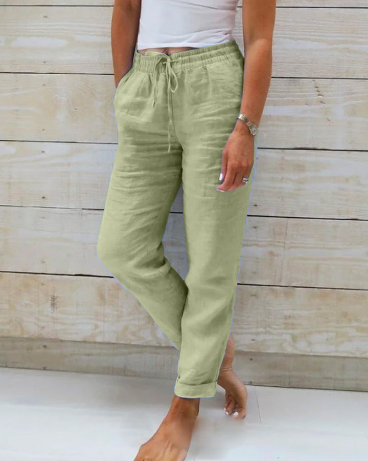 Eden | Women's Linen Straight Leg Drawstring Casual Pockets Pants