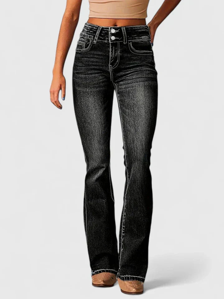 Somerhild | Women Double Button Flare Jeans