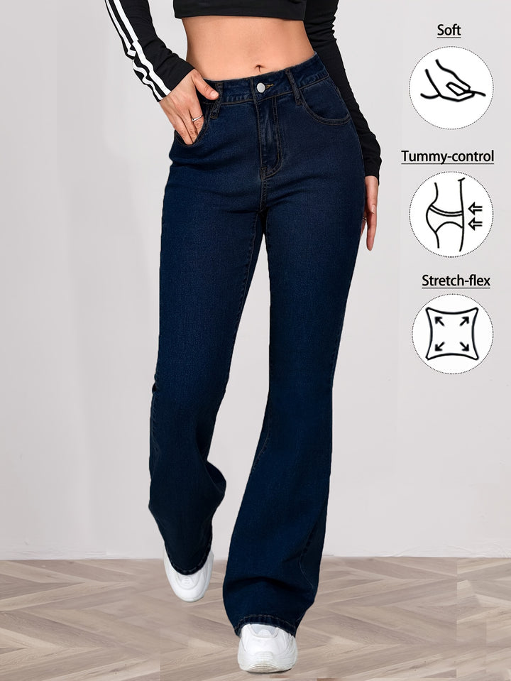Dalia | Women's Blue Denim Casual Bootcut Relaxed Jeans