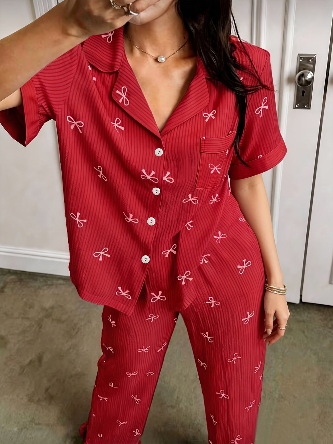 Alexandra | Women's Red Lace Casual Pajama Set