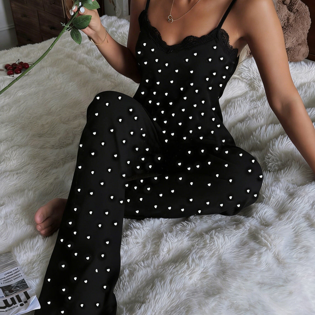 Ysabel | Women's Heart Print Camisole Pajamas Casual Sleepwear Set