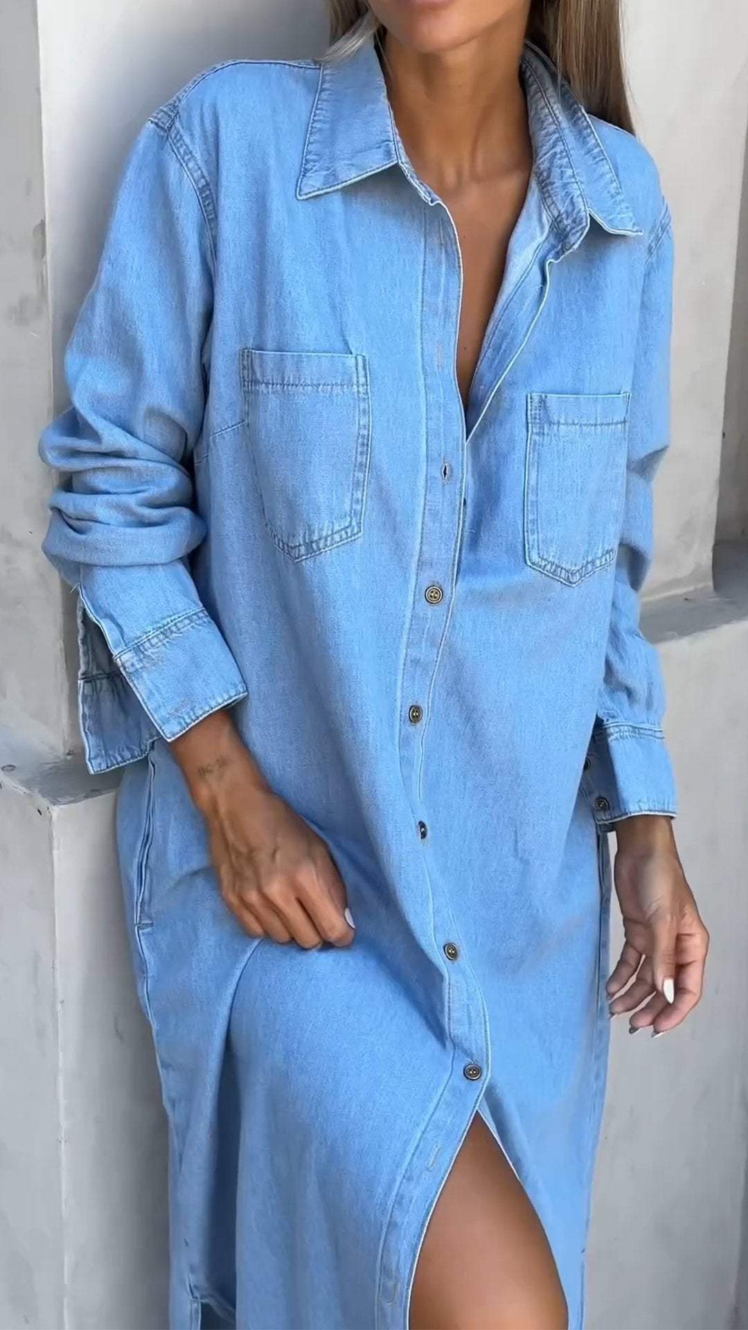 Solveig | Women Long Shirt Denim Dress