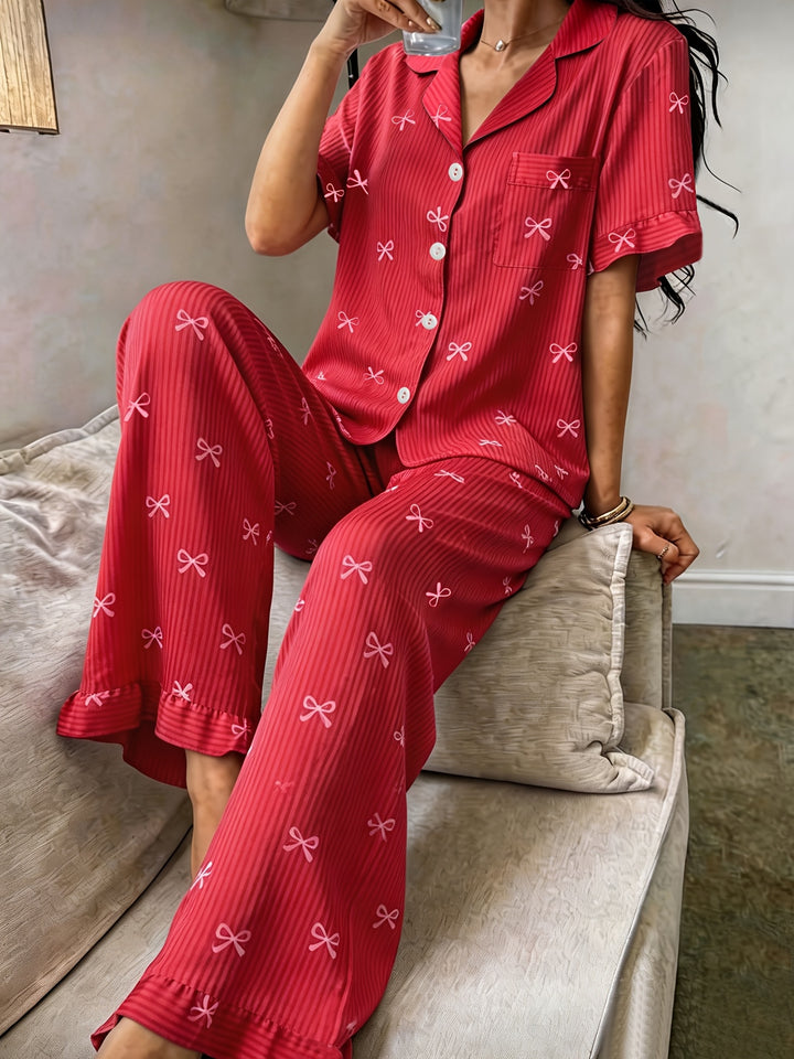 Alexandra | Women's Red Lace Casual Pajama Set