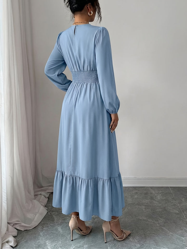Elegant Red Lace Mother of the Bride Dress for Women with Crew Neck Long Sleeve Smocked Tiered Formal Style