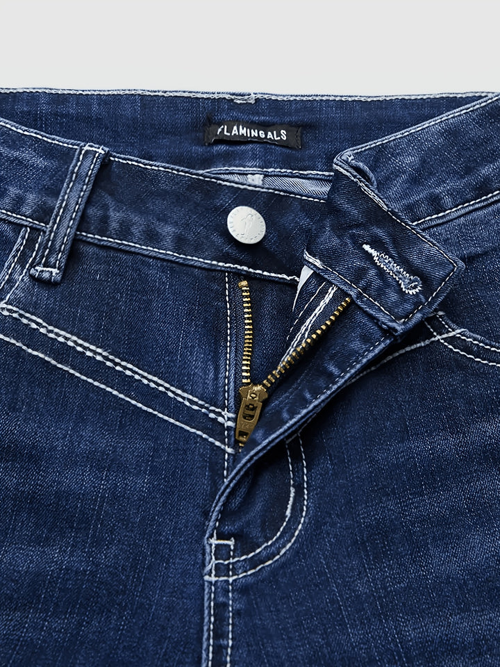 Elora | Women's Blue Denim Casual Bootcut Relaxed Jeans
