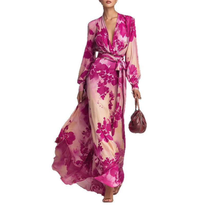 Jolie | Women Floral Wrap Long Sleeve Wedding Guest Dress