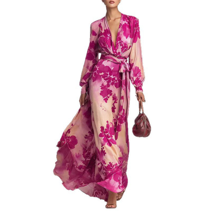 Jolie | Women Floral Wrap Long Sleeve Wedding Guest Dress