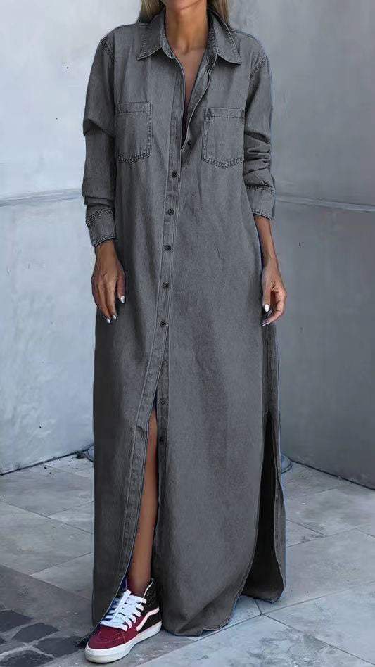 Solveig | Women Long Shirt Denim Dress