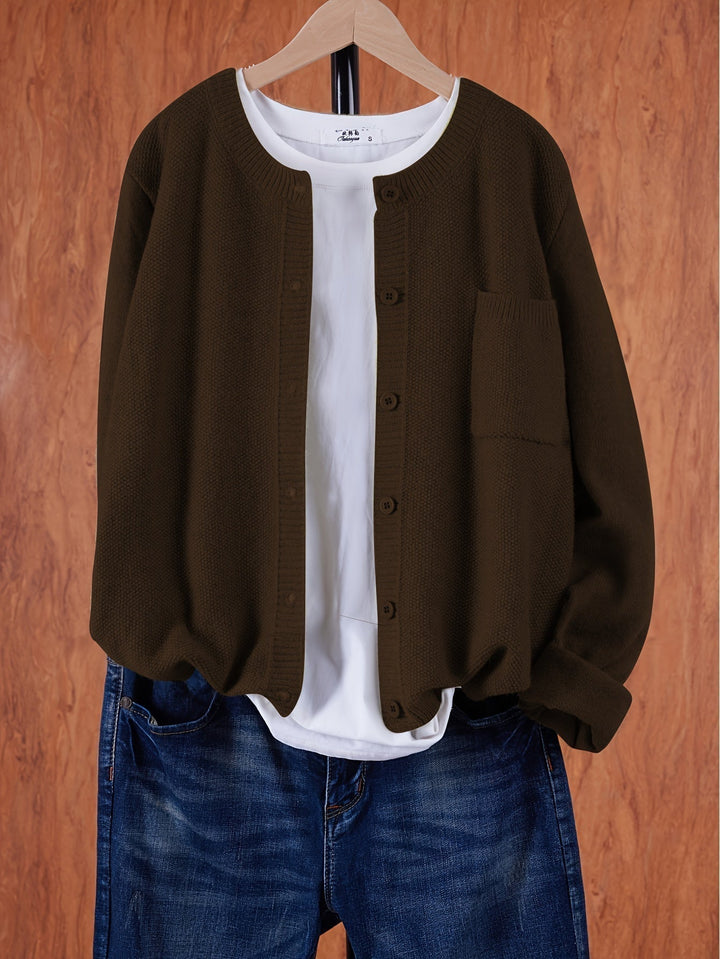 Stylish Cardigan Sweater for Women with Crew Neck Pockets Plus Size Casual Style