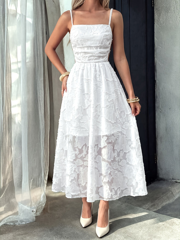 Ellis | Women's White Floral Square Neck Wedding Guest Dress