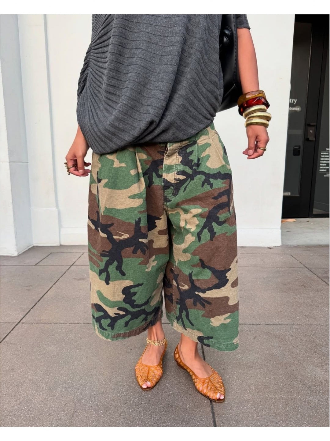 Stylish Camo Knit Wide Leg Cargo Pants for Women with Flap Pocket Utility Western Style
