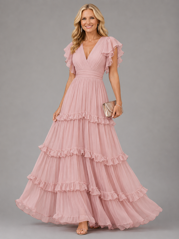 Rhonwen | Women Pleated Tier Pink Dress