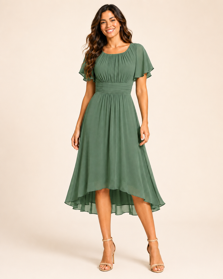Blair | Women's Crew Neck Flutter Sleeve Pleated Cocktail Dress