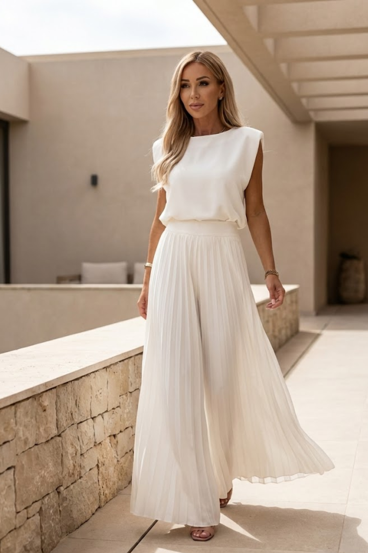 Muriel | Women Pleated Wide Leg Two Piece Set