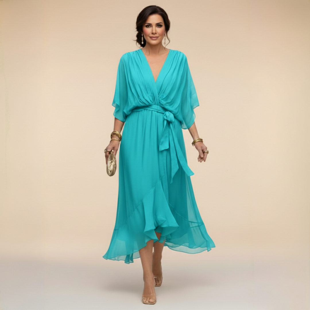 Morwen | Women Wrap Ruffle Midi Dress