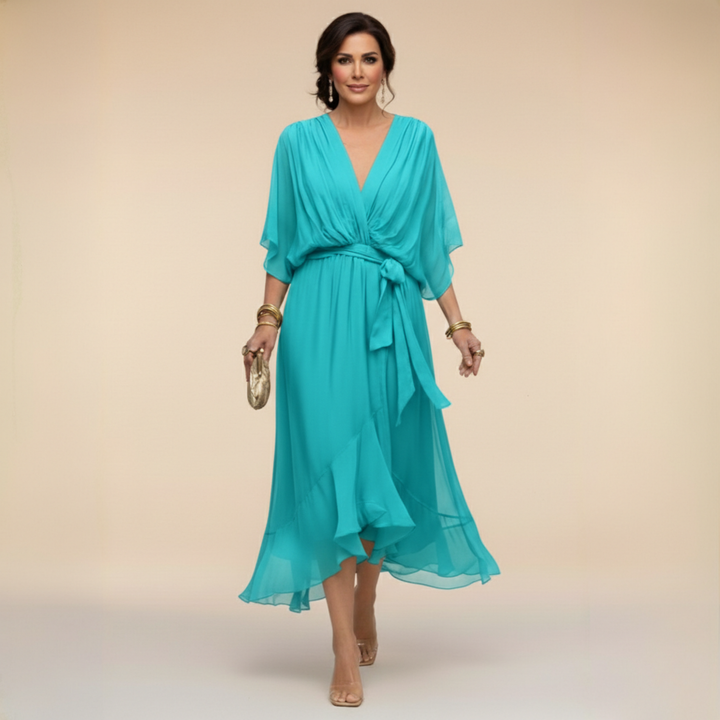 Morwen | Women Wrap Ruffle Midi Dress