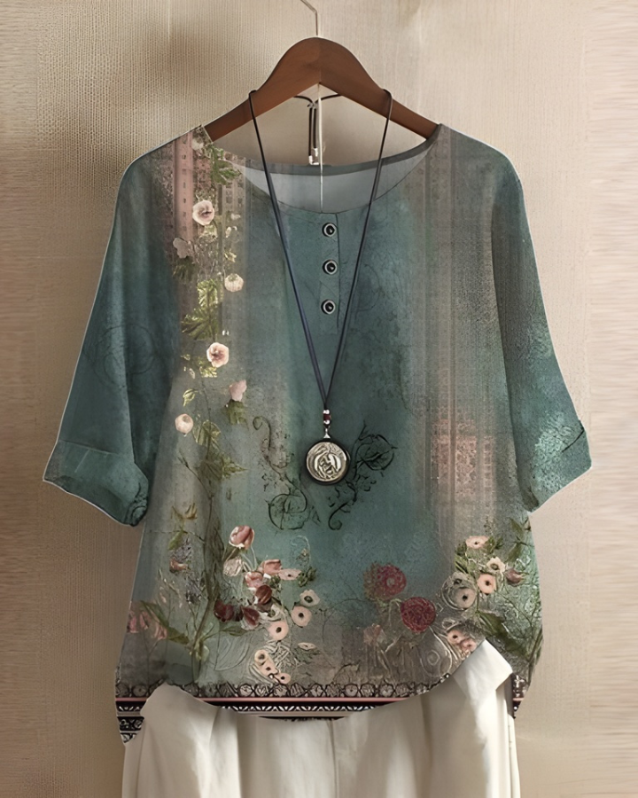 Aethelburh | Women Abstract Print Henley Blouse