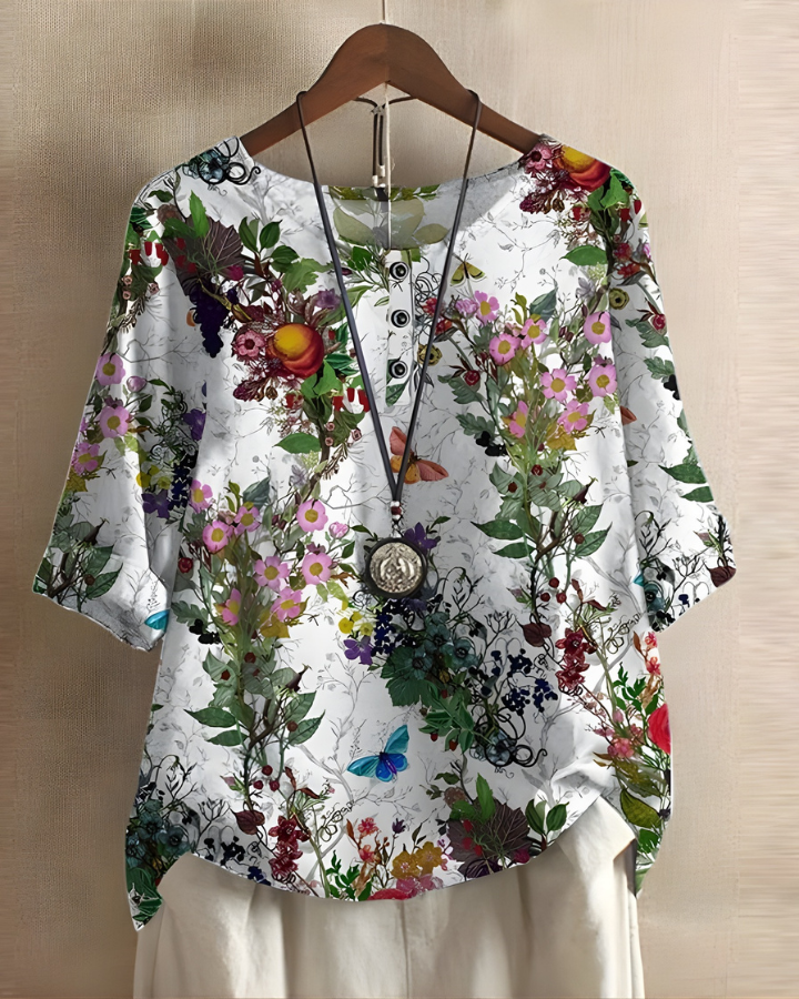 Aethelburh | Women Abstract Print Henley Blouse