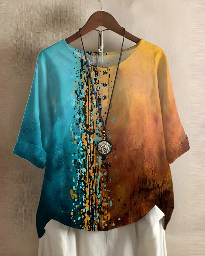 Aethelburh | Women Abstract Print Henley Blouse