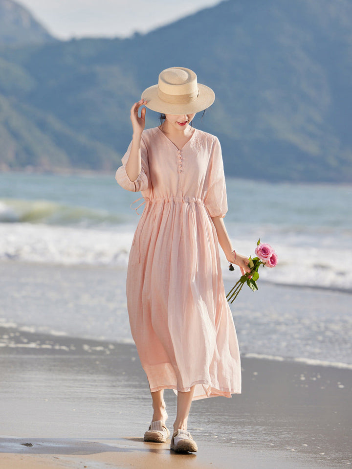 Tegan | Women Drawstring V Neck Maxi Dress