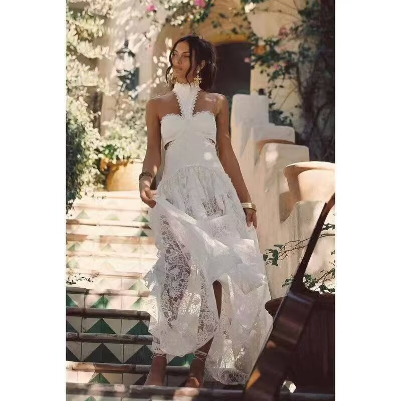 Hero | Women Lace Cutout Halter Wedding Guest Dress