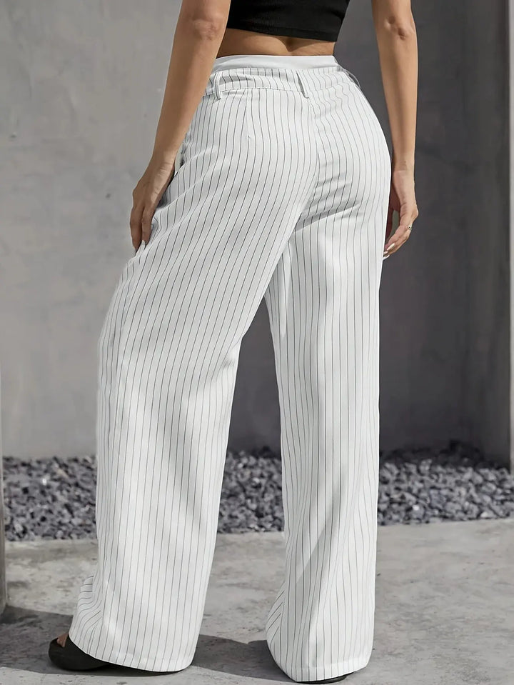 Stylish Stripe Wide Leg Pants for Women with Plus Size Flowy Casual Style