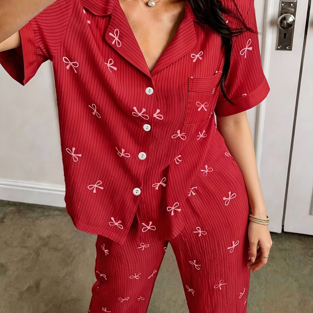 Alexandra | Women's Red Lace Casual Pajama Set