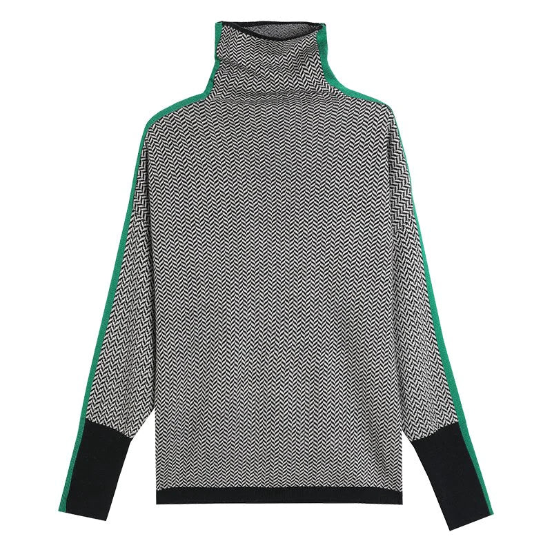 Isobel | Women Herringbone Turtleneck Sweater