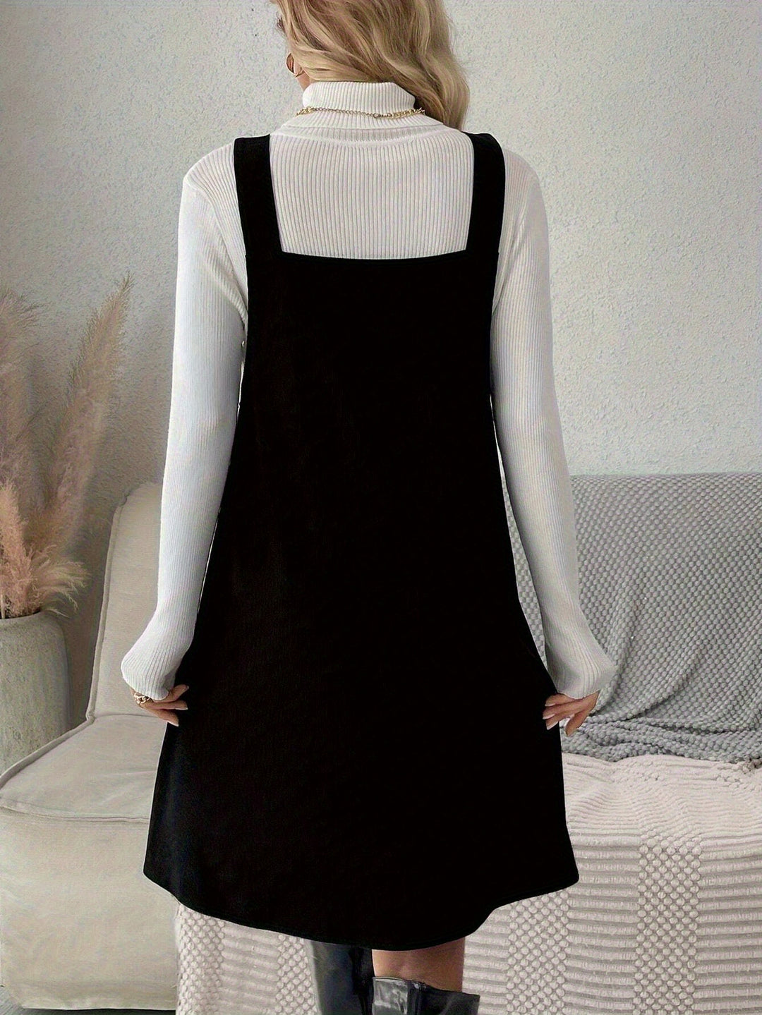 Maggie | Women's Black Corduroy V Neck Sleeveless Button Front Casual Maternity Dress