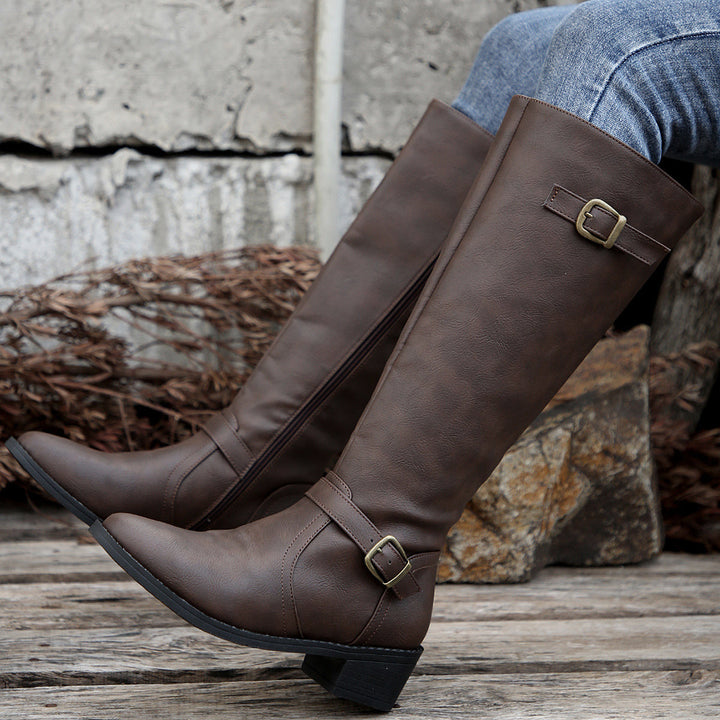 Aethelflaed | Women Knee High Buckle Boots