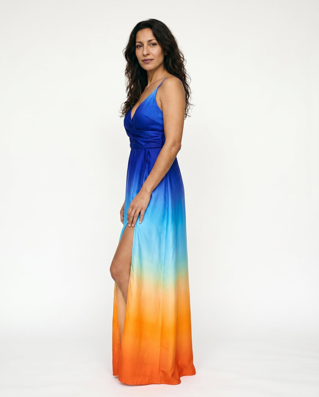 Elegant Ombre Satin Bridesmaid Dress for Women with Plus Size Flowy Wedding Style