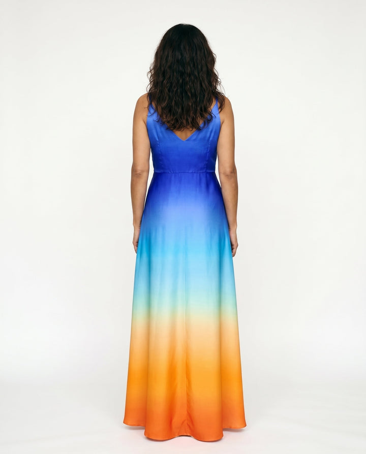 Elegant Ombre Satin Bridesmaid Dress for Women with Plus Size Flowy Wedding Style