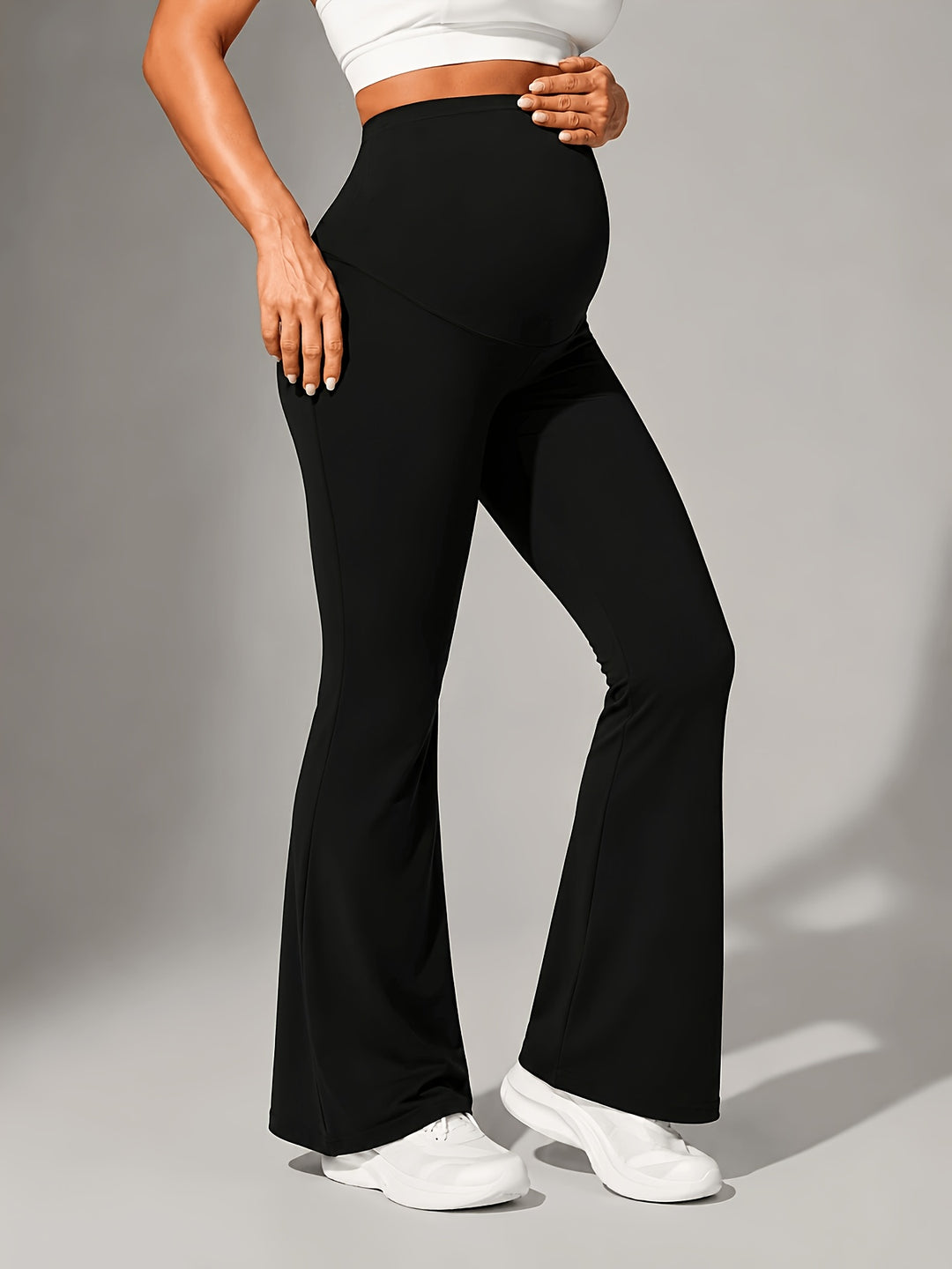 Janet | Women's Gray Knit Flare Casual Maternity Pants
