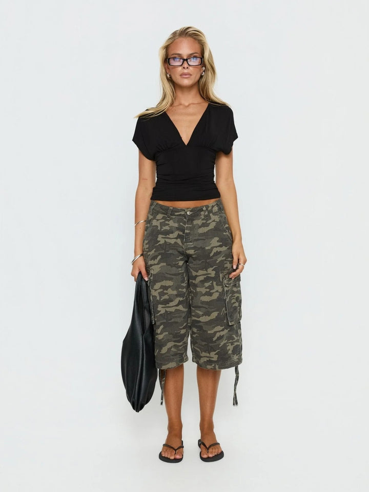 Pamela | Women's Camo Pleated Casual Denim Cargo Pockets Pants