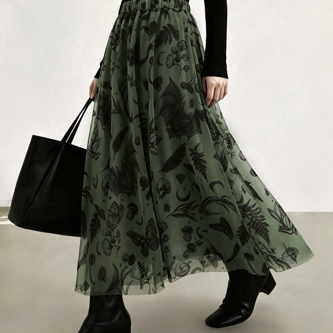 Saffron | Women's Plus Size Halloween Mesh Skull Print Dress