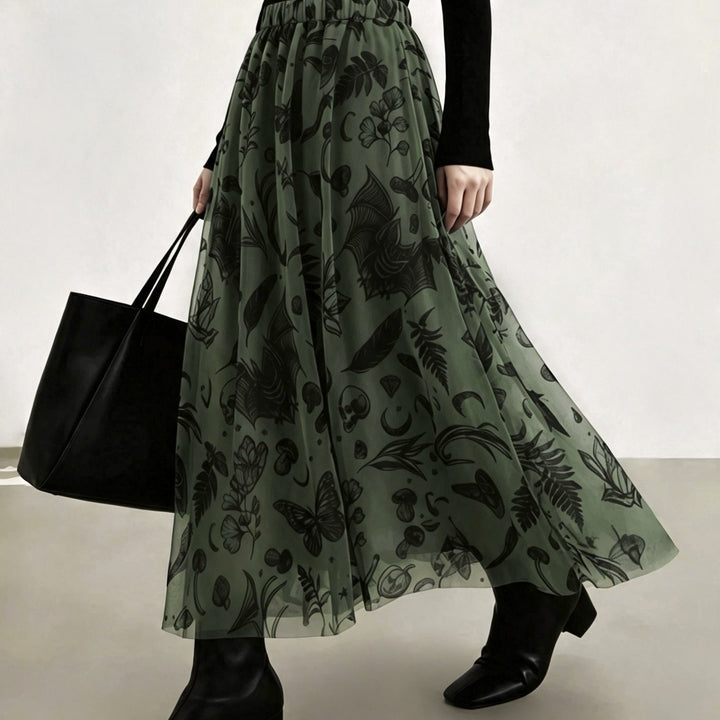 Saffron | Women's Plus Size Halloween Mesh Skull Print Dress