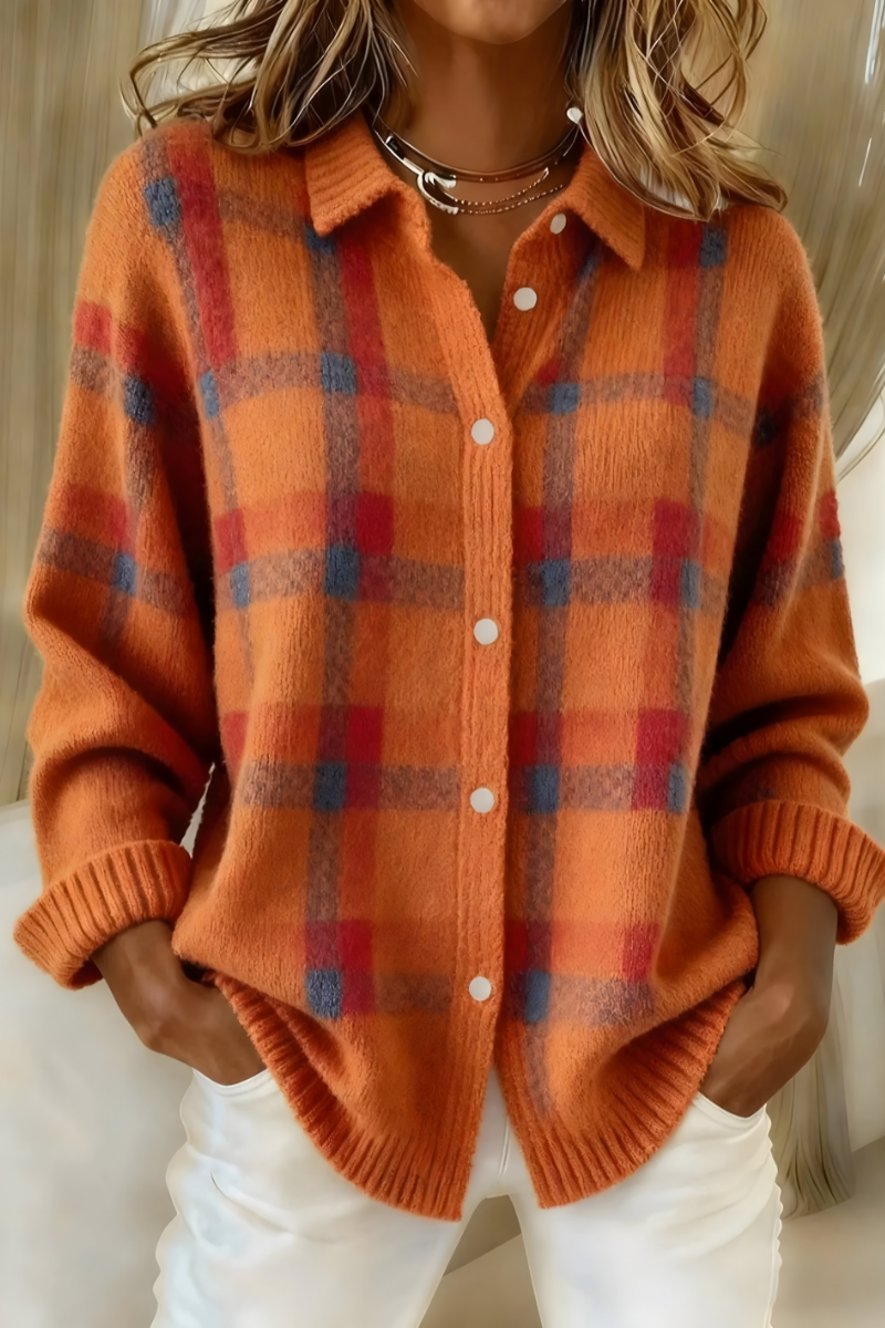 Alodia | Women Plaid Button Knit Cardigan