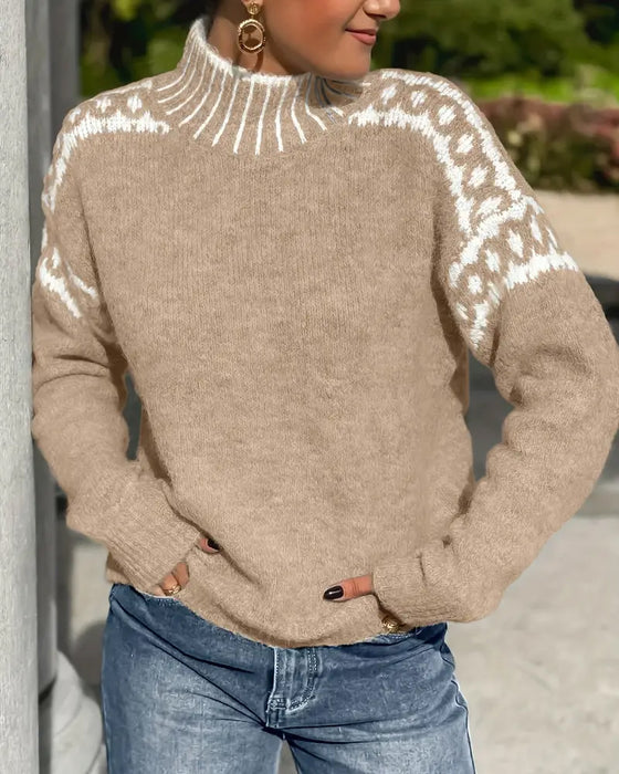 Wrenley | Women's Fair Isle Yoke Mock Neck Knit Sweater