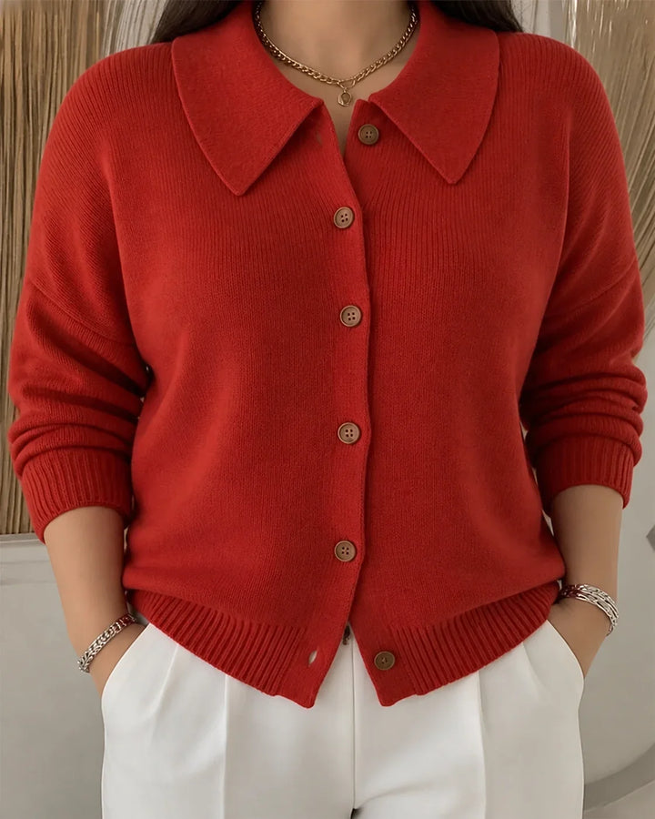 Aelwen | Women Point Collar Cardigan Sweater