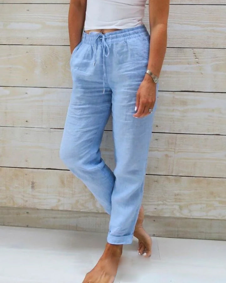 Eden | Women's Linen Straight Leg Drawstring Casual Pockets Pants