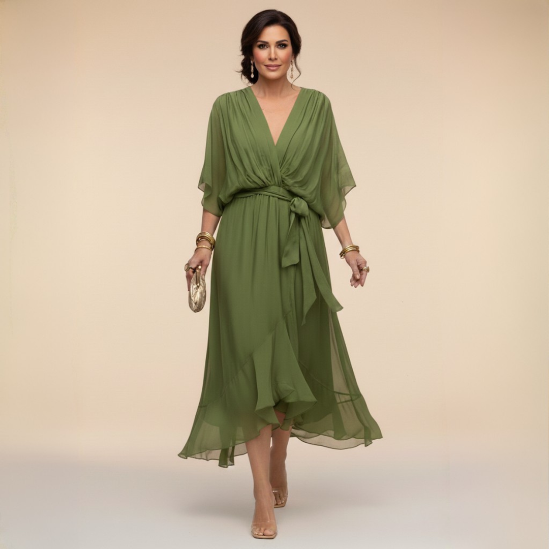 Morwen | Women Wrap Ruffle Midi Dress