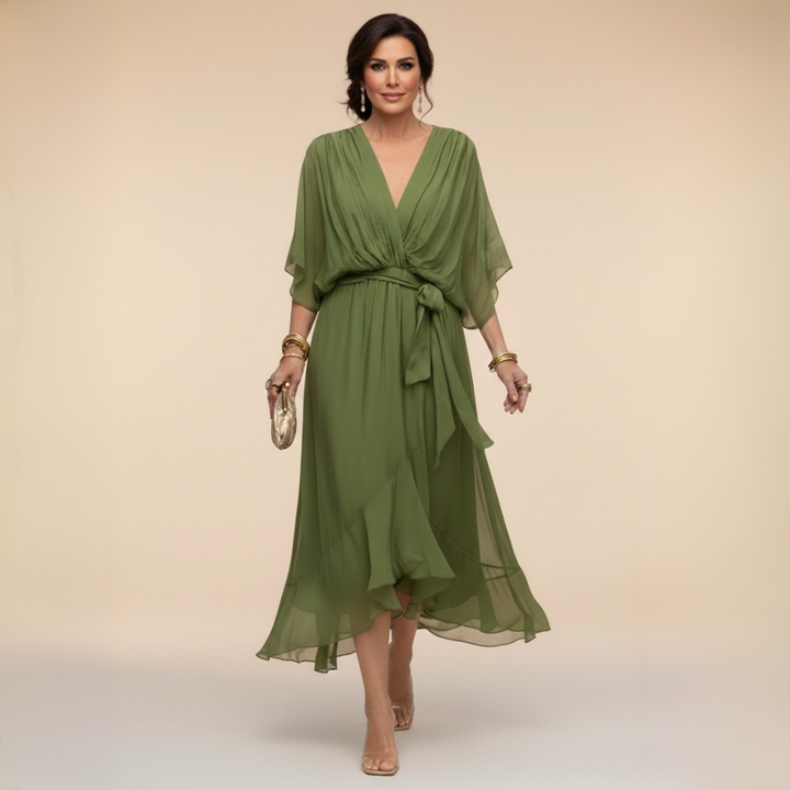 Morwen | Women Wrap Ruffle Midi Dress