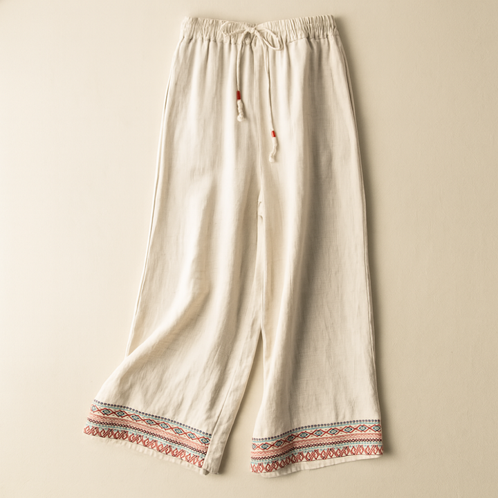 Hildelith | Women Drawstring Linen Flowy Pants
